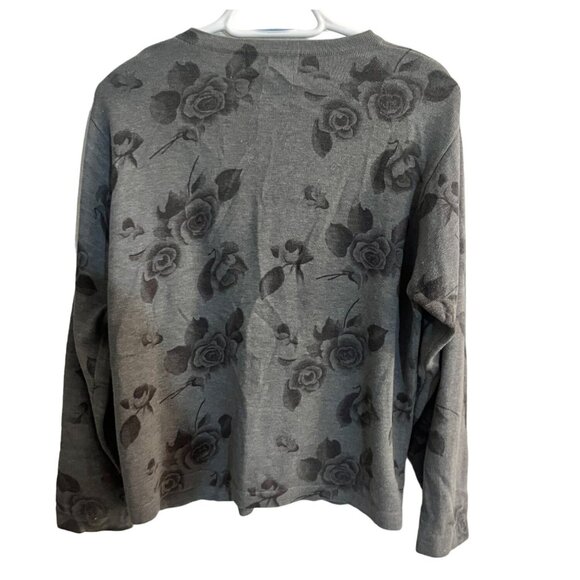 Cathy Daniels Womens Medium Gray Rose Print Button Up Cardigan - Picture 2 of 7